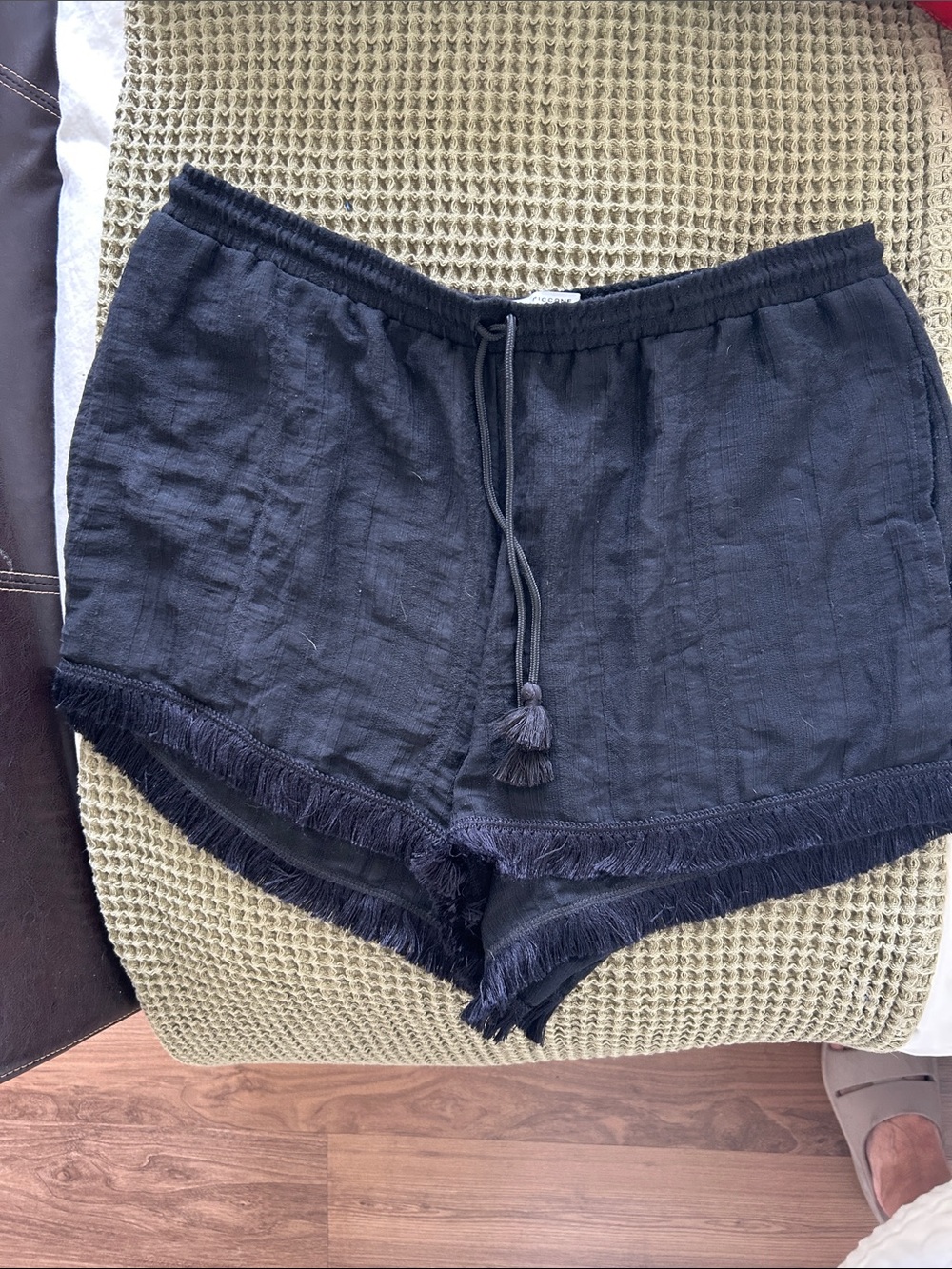 Robin Piccone Black High-Waist Fringe Drawstring Shorts